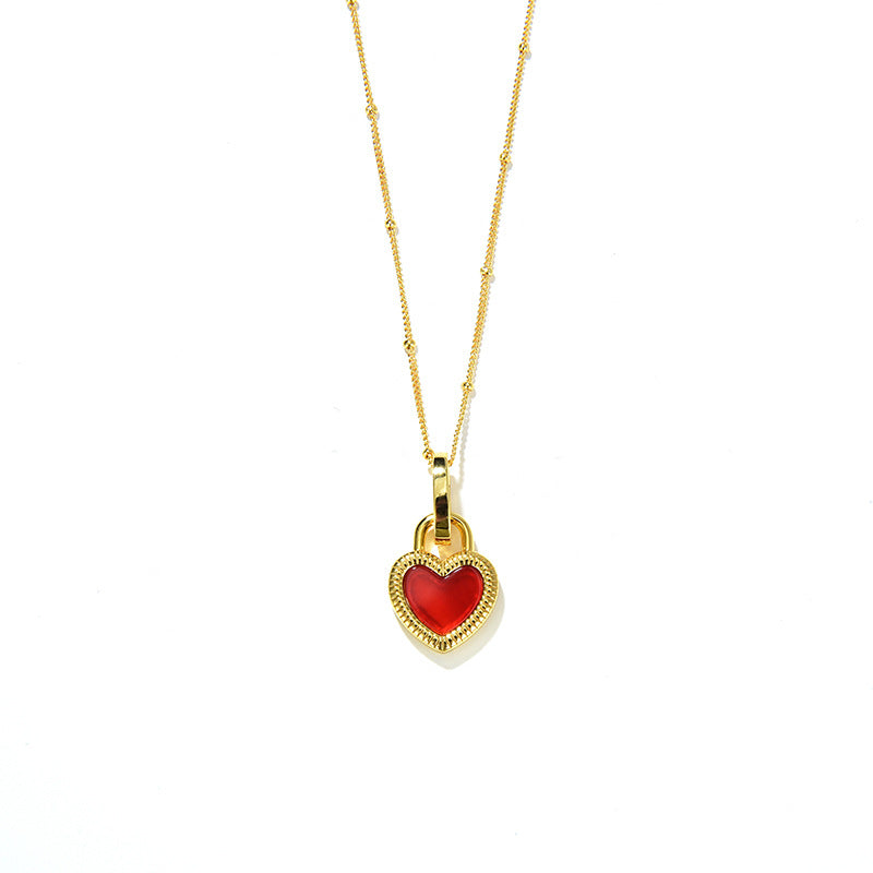Heart Reversible Pendant Necklace, 925 Silver, 18K Gold Plated, Red Onyx & White Mother-of-Pearl