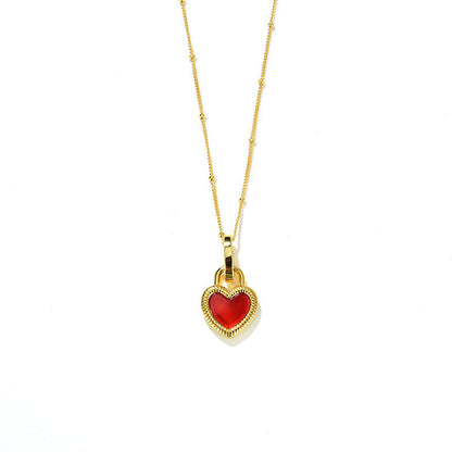 Heart Reversible Pendant Necklace, 925 Silver, 18K Gold Plated, Red Onyx & White Mother-of-Pearl