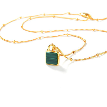 Malachite Lock Head Necklace, 925 Silver, 18K Gold Plated