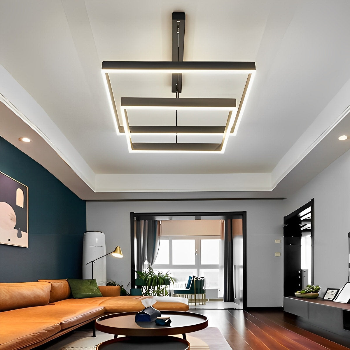 Square Stepless Dimming LED Black Modern Chandelier with Remote Control