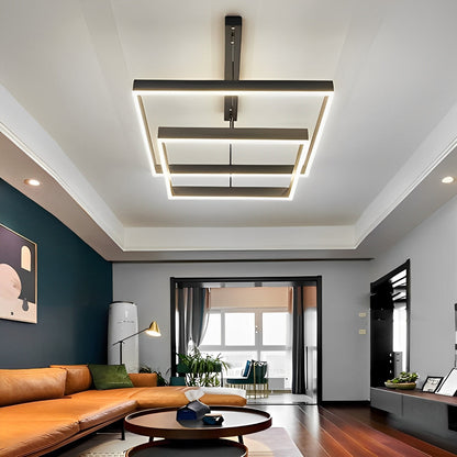 Square Stepless Dimming LED Black Modern Chandelier with Remote Control