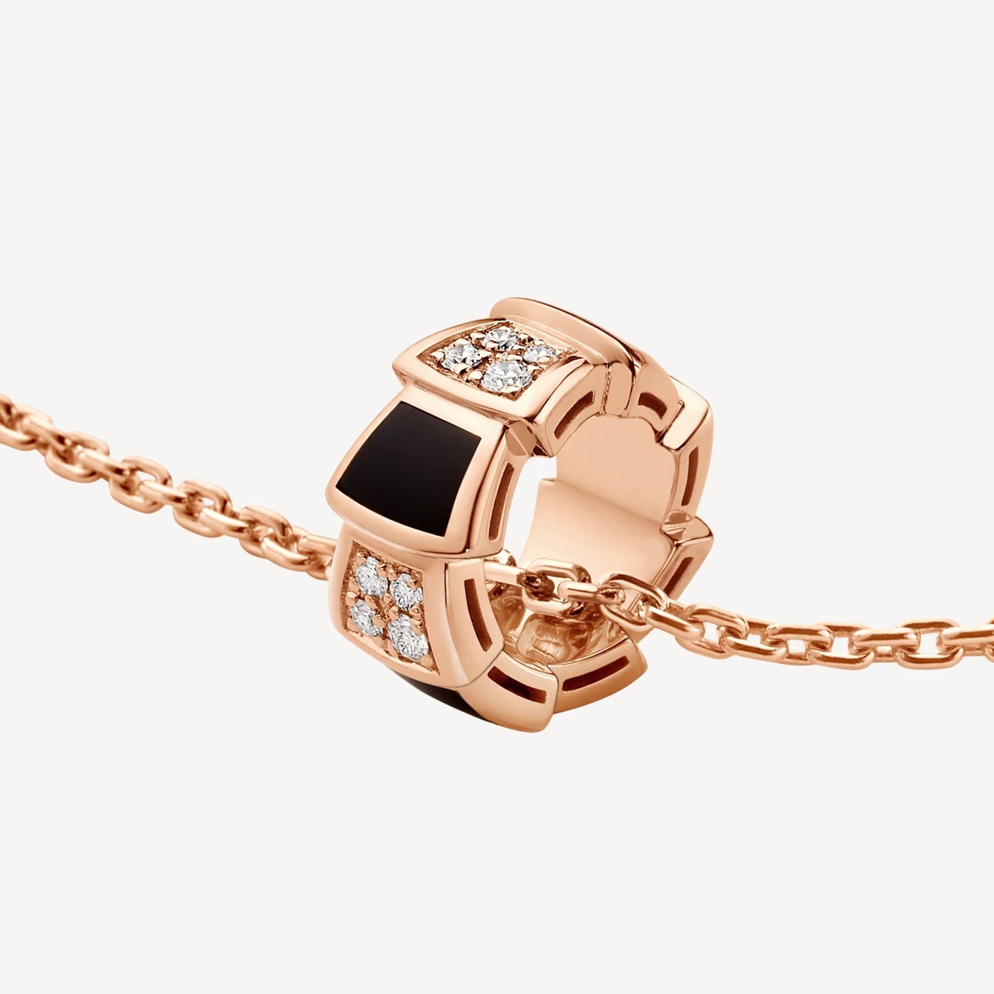 Serpenti Necklace, 925 Silver, 18K Rose Gold Plated, Black Onyx