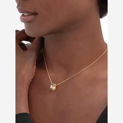 Serpenti Necklace, 925 Silver, 18K Rose Gold Plated, Green Agate