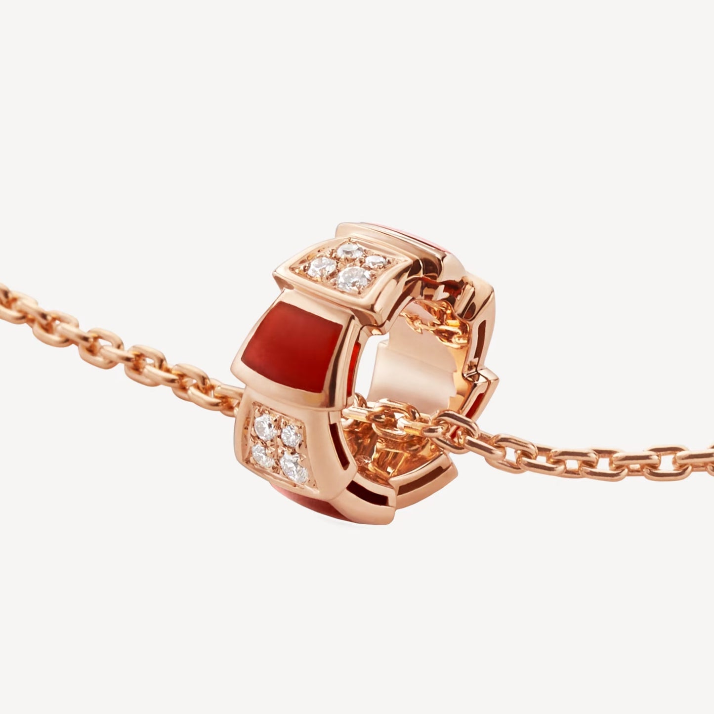 Serpenti Necklace, 925 Silver, 18K Rose Gold Plated, Red Agate