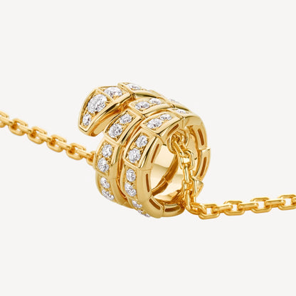 Serpenti Necklace, 925 Silver, 18K Yellow Gold Plated, Cubic Zircon Pave