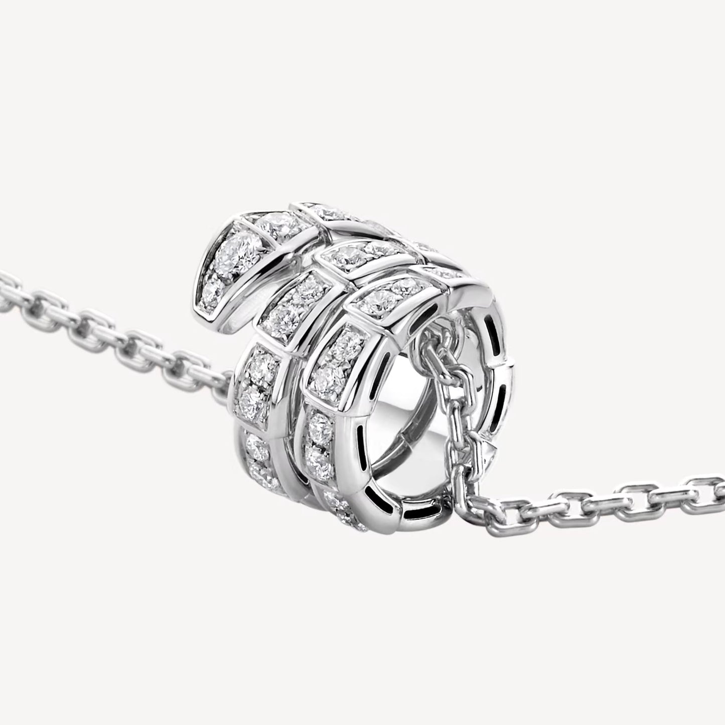 Serpenti Necklace, 925 Silver, 18K White Gold Plated, Cubic Zircon Pave