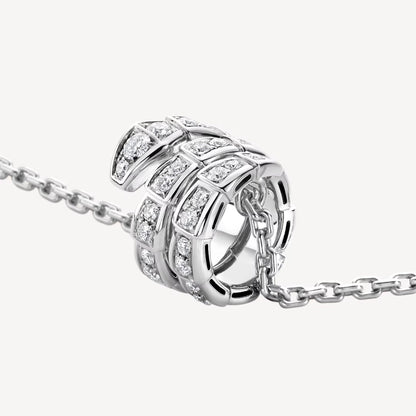 Serpenti Necklace, 925 Silver, 18K White Gold Plated, Cubic Zircon Pave