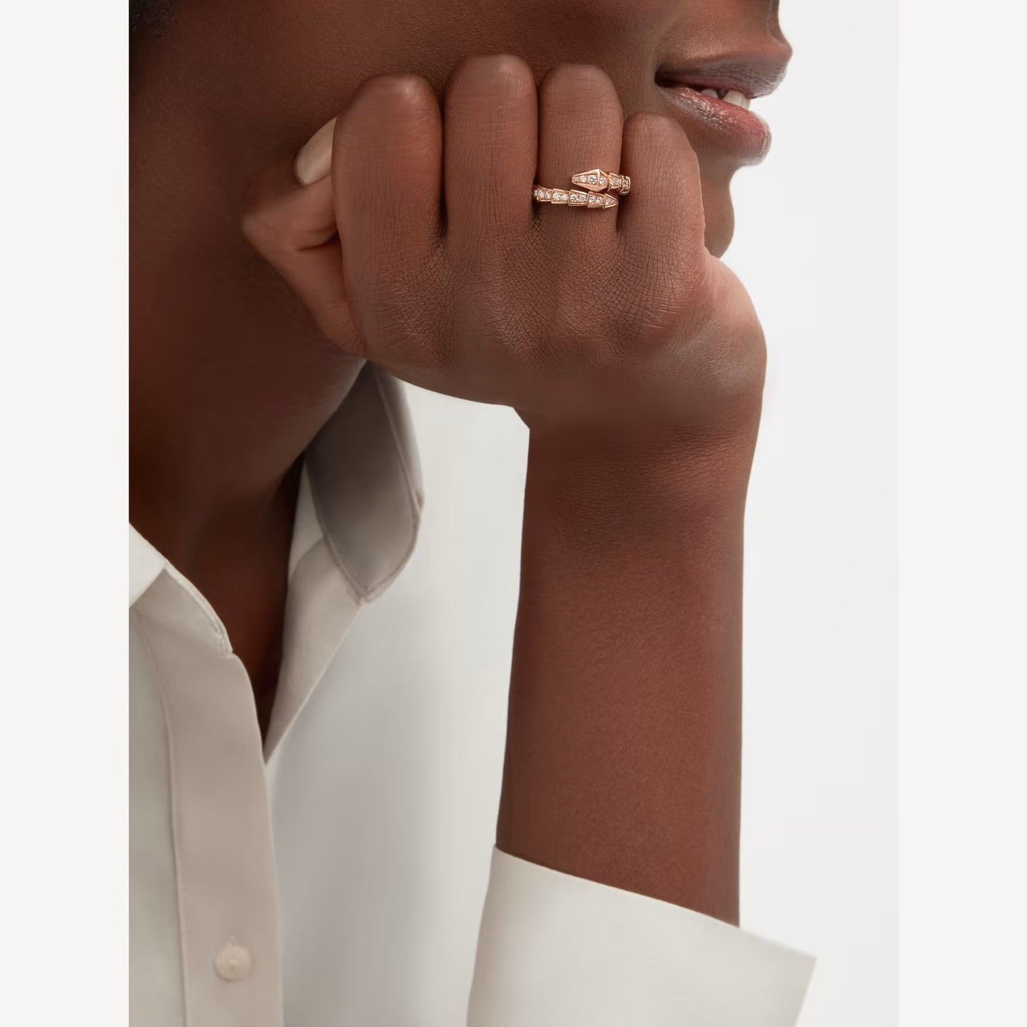 Serpenti Ring, 18K Rose Gold Plated with Cubic Zirconia Pavé