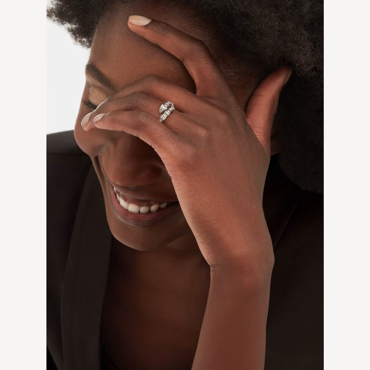 Serpenti Ring, 18K White Gold Plated with Cubic Zirconia Pavé