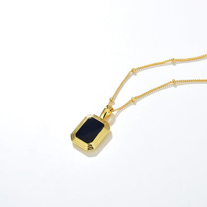 Square Reversible Pendant Necklace, 925 Silver, 18K Gold Plated, Black Onyx & White Mother-of-Pearl