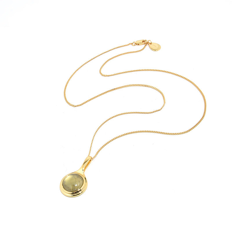 Natural Grape Stone Long Necklace, 925 Silver, 18K Gold Plated