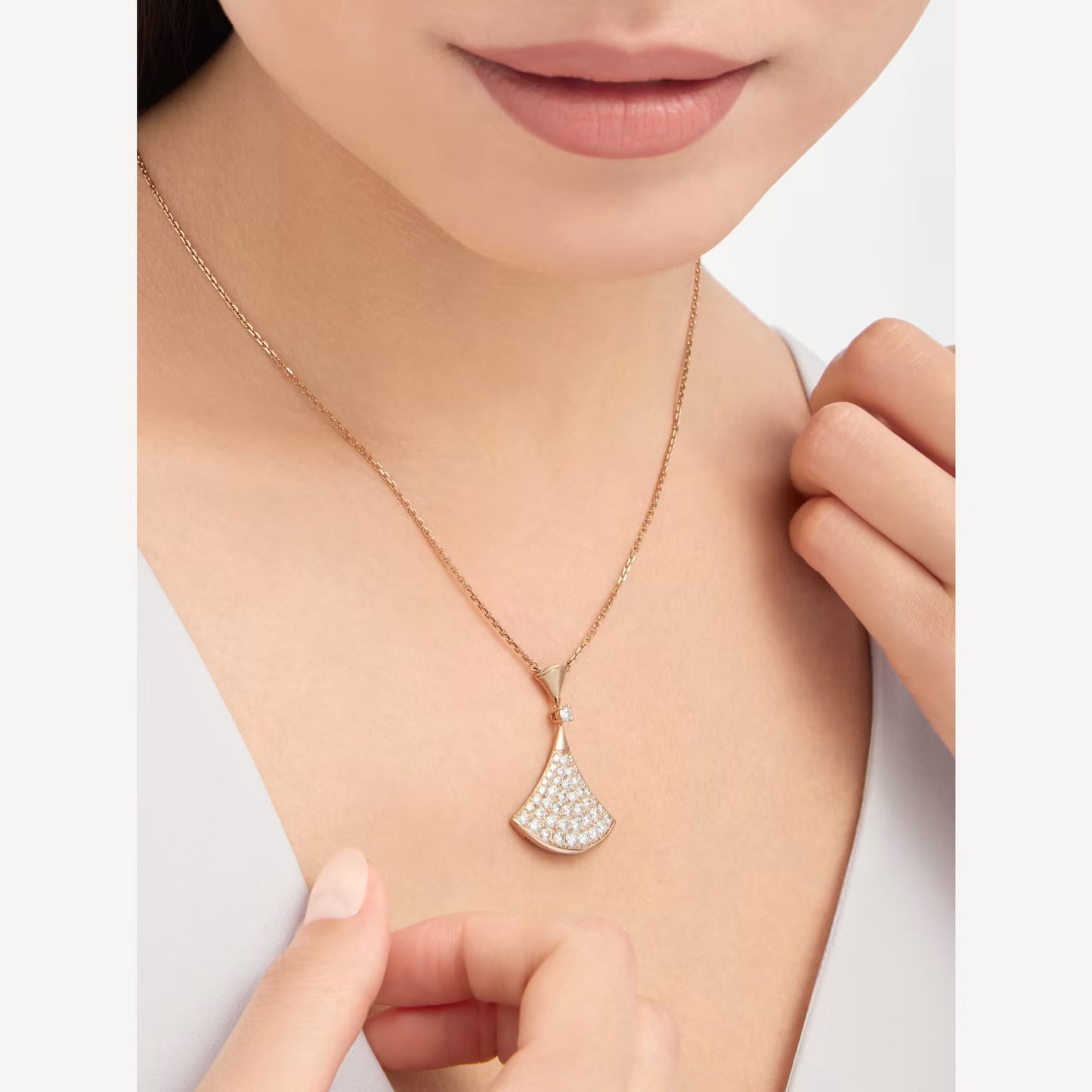 Divas’ Dream Necklace, 925 Silver, 18K Rose Gold Plated, Cubic Zircon Pave