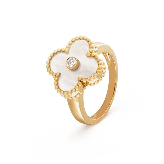 Clover Leaf Ring, 925 Silver, 18K Gold Plated