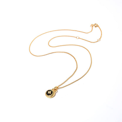 Moon & Stars Necklace, 925 Silver, 18K Gold Plated, Black Onyx