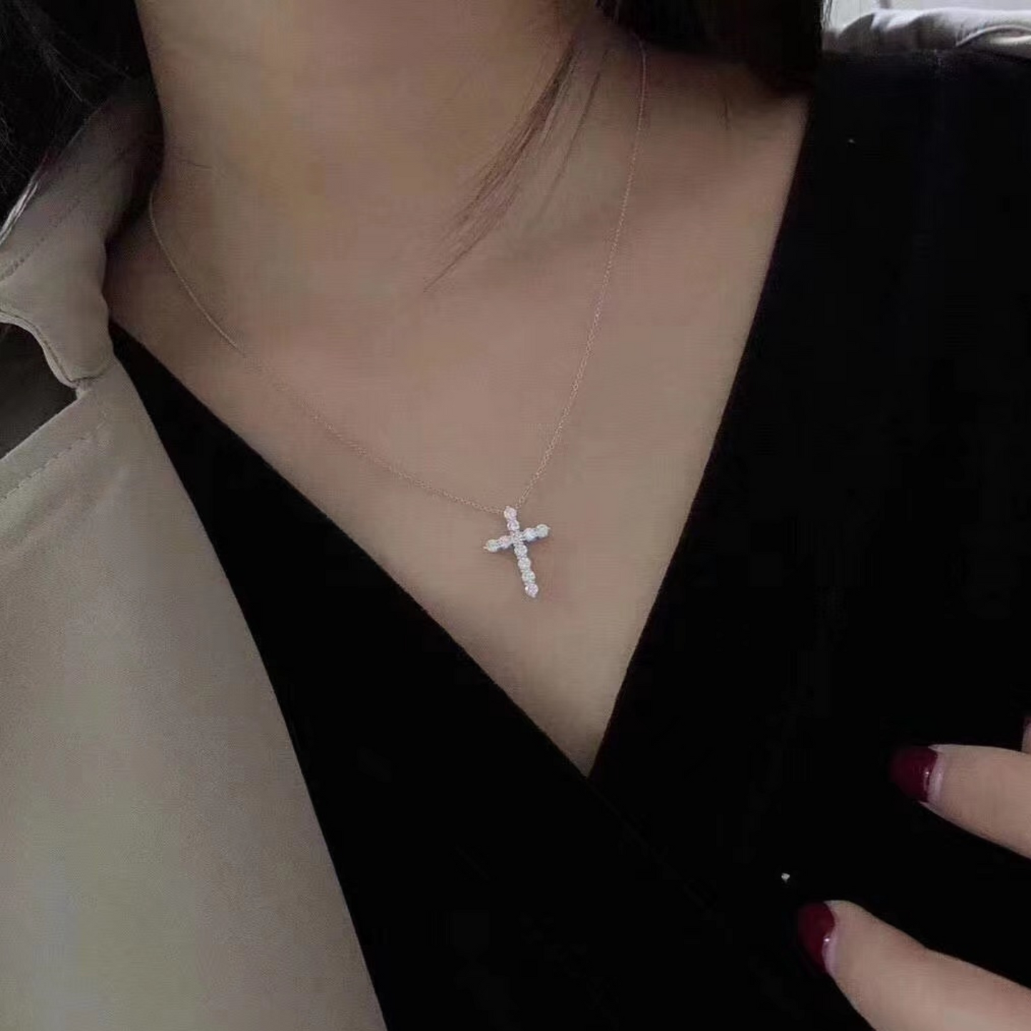 Cross Pendant Necklace, 925 Silver, 18K White Gold Plated