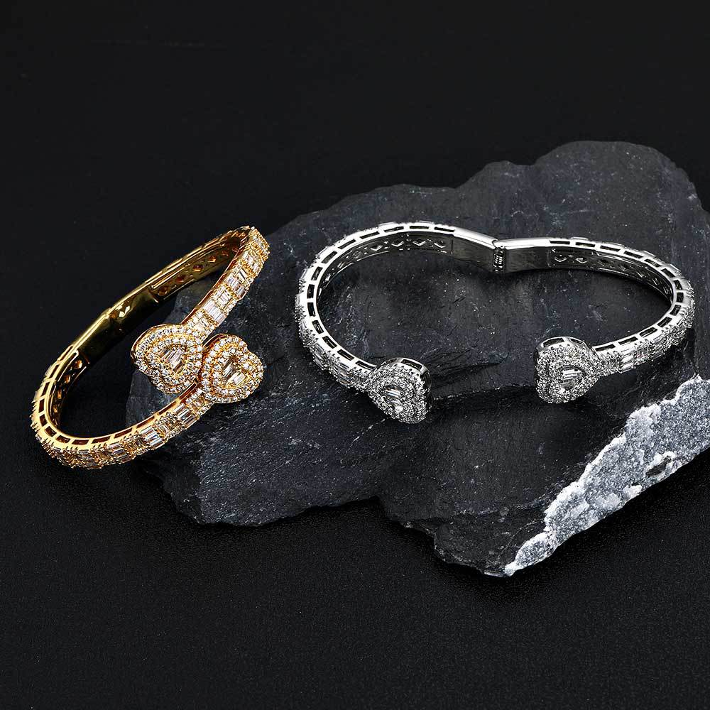 Hjärta Baguette-armring – Guldpläterad