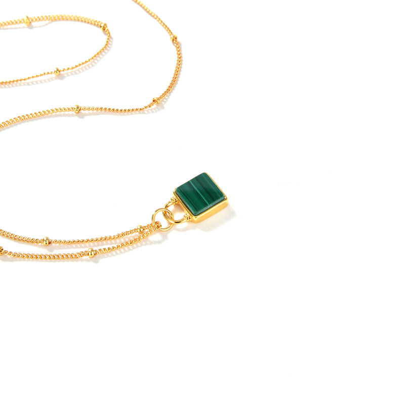 Malachite Lock Head Necklace, 925 Silver, 18K Gold Plated