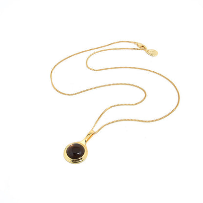 Natural Tea Crystal Long Necklace, 925 Silver, 18K Gold Plated