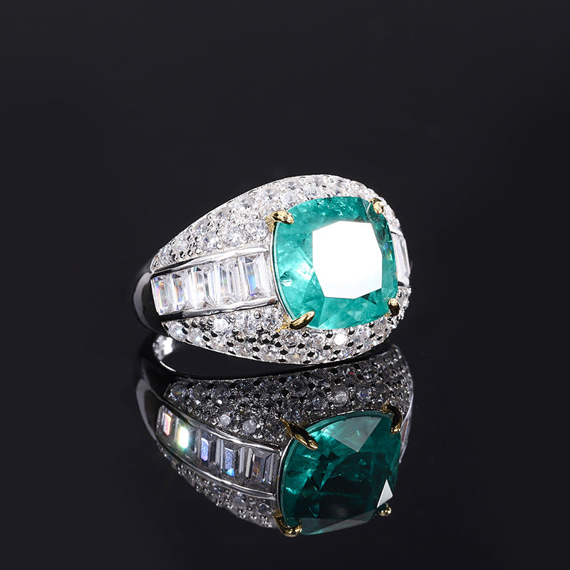 Emerald Gemstone Ring, 925 Silver with Cubic Zirconia Accents