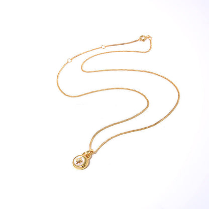 Moon & Stars Necklace, 925 Silver, 18K Gold Plated, White Mother-of-Pearl