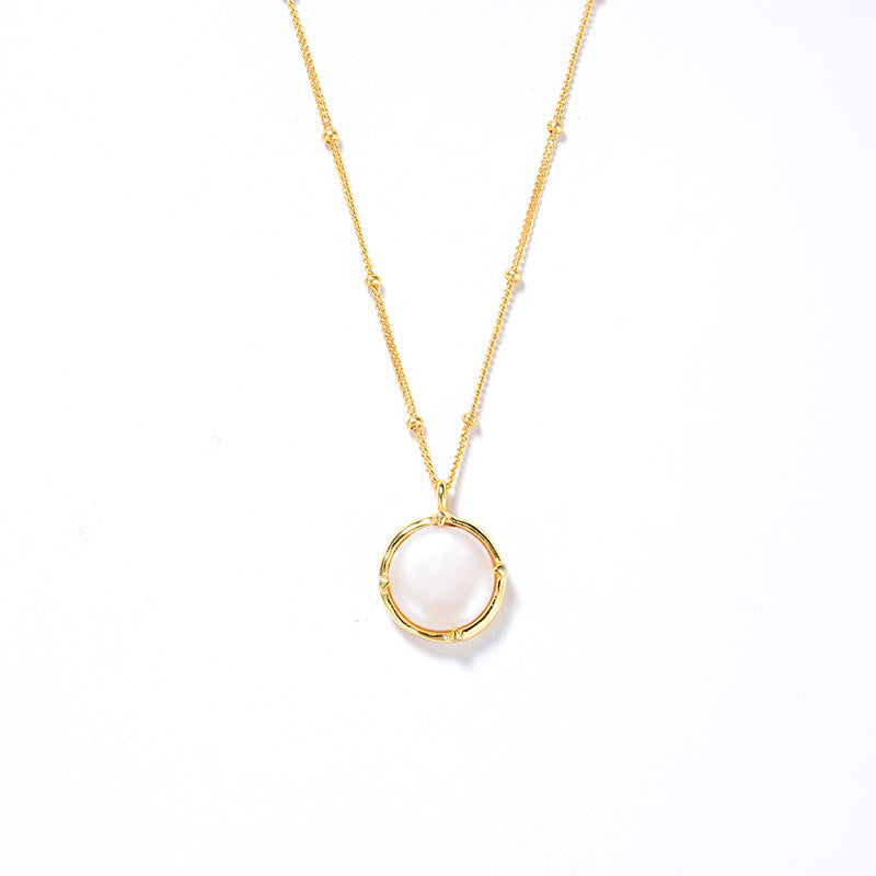 Baroque Button Pearl Necklace, 925 Silver, 18K Gold Plated