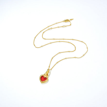 Heart Reversible Pendant Necklace, 925 Silver, 18K Gold Plated, Red Onyx & White Mother-of-Pearl