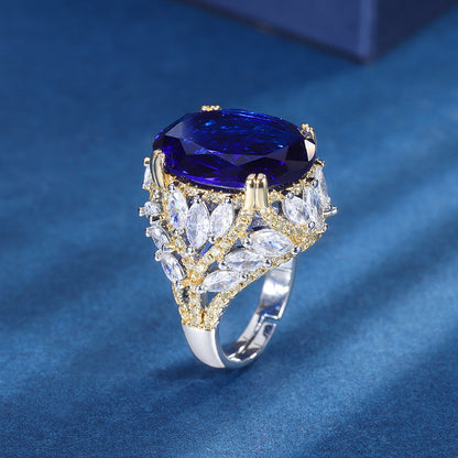 Royal Sapphire Ring, 18K Gold Plated with Cubic Zirconia
