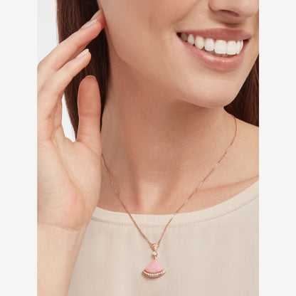 Divas’ Dream Necklace, 925 Silver, 18K Gold Plated, Pink Agate