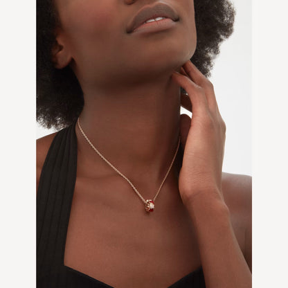 Serpenti Necklace, 925 Silver, 18K Rose Gold Plated, Red Agate