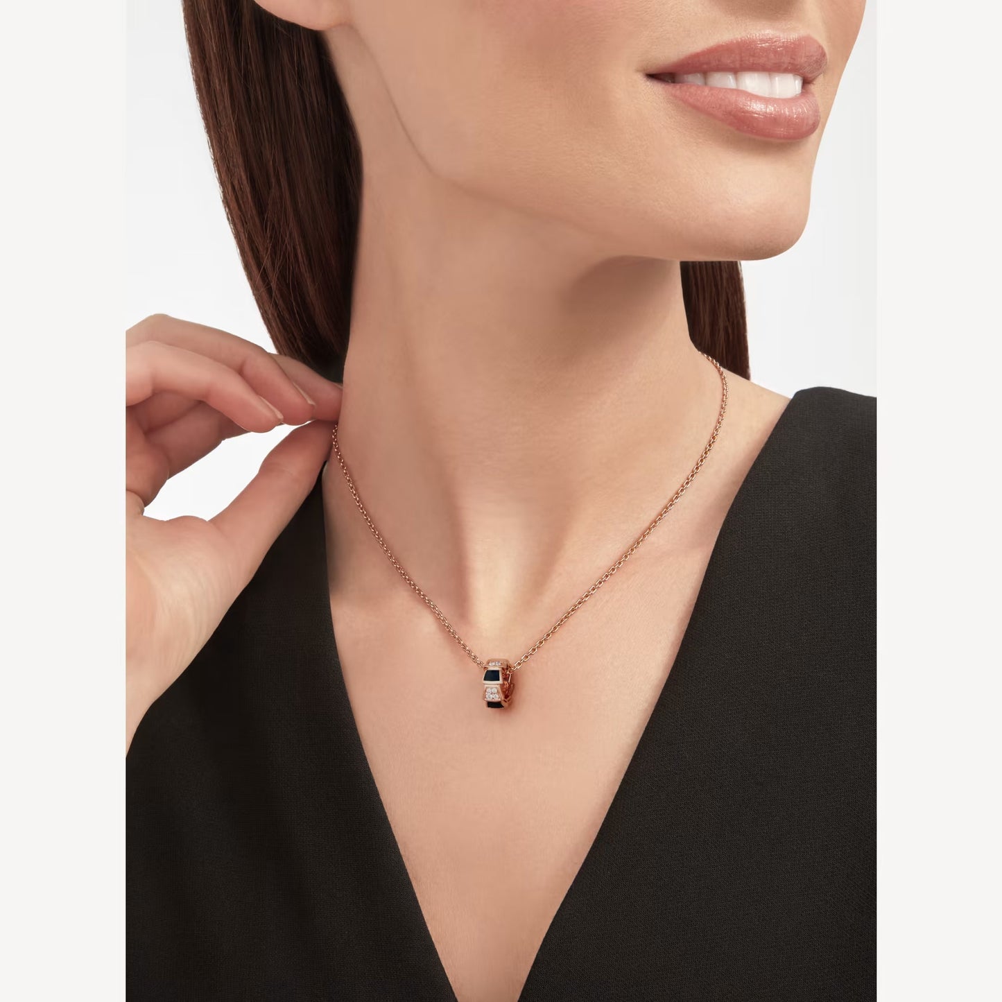 Serpenti Necklace, 925 Silver, 18K Rose Gold Plated, Black Onyx