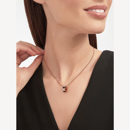 Serpenti Necklace, 925 Silver, 18K Rose Gold Plated, Black Onyx