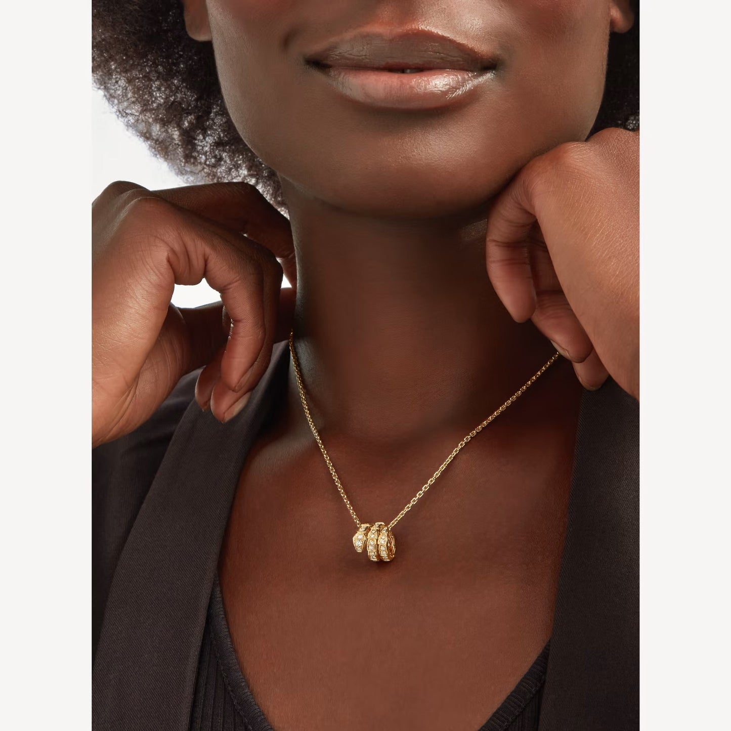 Serpenti Necklace, 925 Silver, 18K Yellow Gold Plated, Cubic Zircon Pave