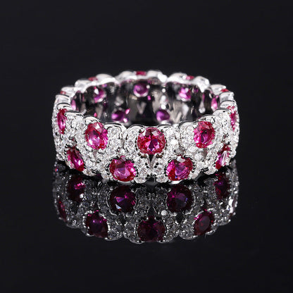 Wedding Band, 925 Silver with Cubic Zirconia and Ruby Accents
