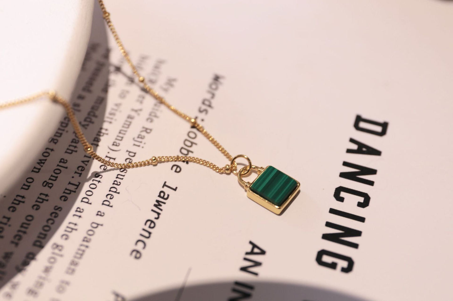 Malachite Lock Head Necklace, 925 Silver, 18K Gold Plated