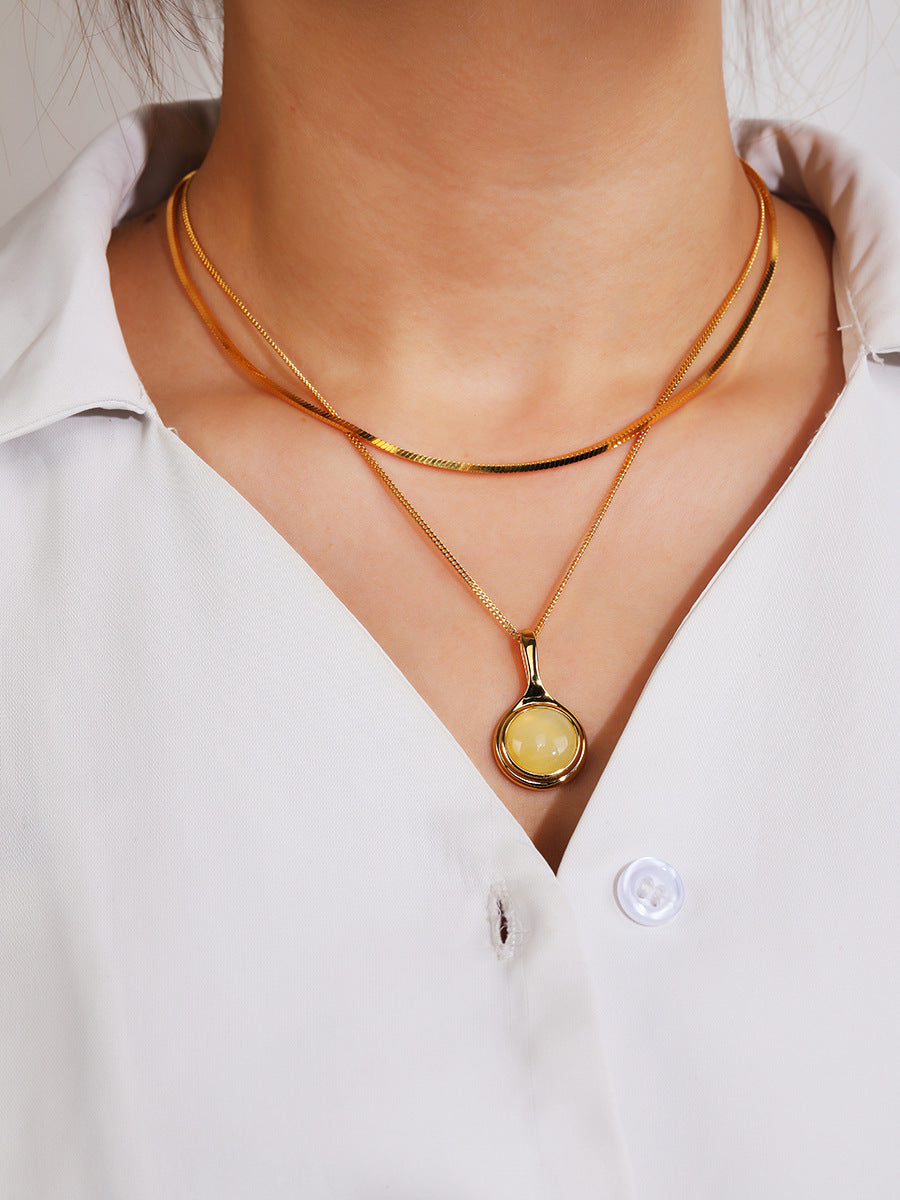 Natural Grape Stone Long Necklace, 925 Silver, 18K Gold Plated