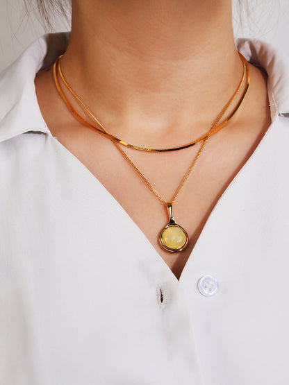 Natural Grape Stone Long Necklace, 925 Silver, 18K Gold Plated