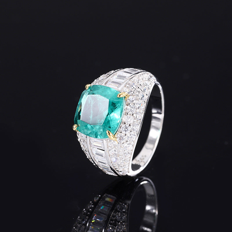 Emerald Gemstone Ring, 925 Silver with Cubic Zirconia Accents