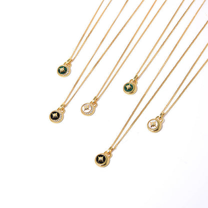 Moon & Stars Necklace, 925 Silver, 18K Gold Plated, Black Onyx