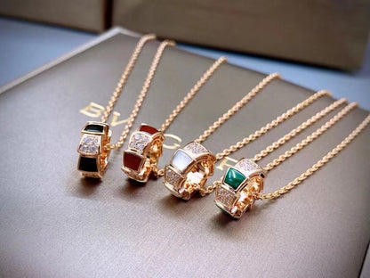 Serpenti Necklace, 925 Silver, 18K Rose Gold Plated, Red Agate