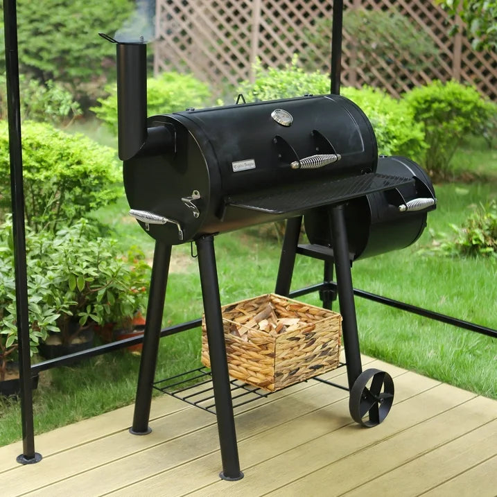 Parrilla doble de carbón para barbacoa con ahumador offset combinado