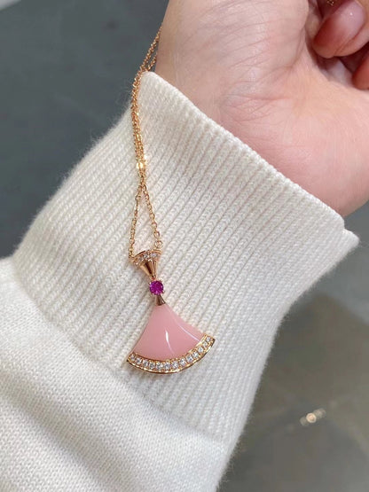 Divas’ Dream Necklace, 925 Silver, 18K Gold Plated, Pink Agate