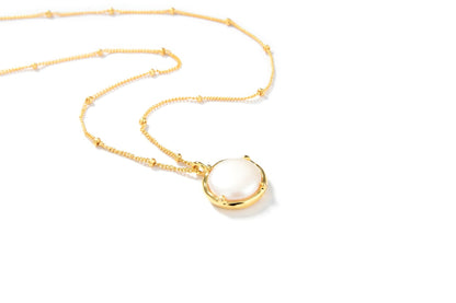 Baroque Button Pearl Necklace, 925 Silver, 18K Gold Plated