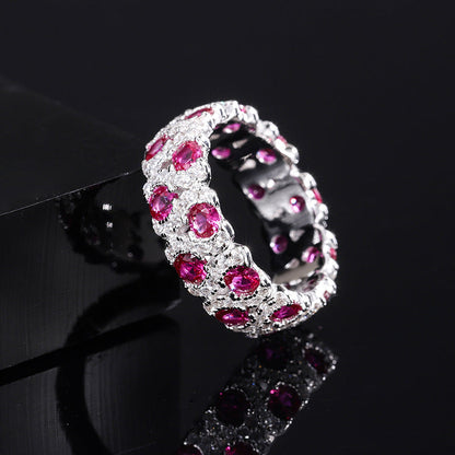 Wedding Band, 925 Silver with Cubic Zirconia and Ruby Accents
