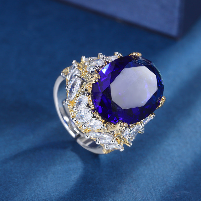 Royal Sapphire Ring, 18K Gold Plated with Cubic Zirconia