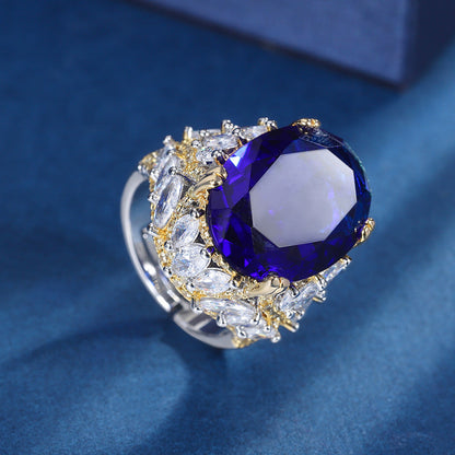 Royal Sapphire Ring, 18K Gold Plated with Cubic Zirconia