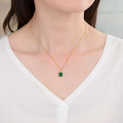 Malachite Lock Head Necklace, 925 Silver, 18K Gold Plated