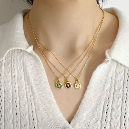 Moon & Stars Necklace, 925 Silver, 18K Gold Plated, White Mother-of-Pearl