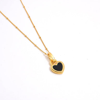 Heart Reversible Pendant Necklace, 925 Silver, 18K Gold Plated, Black Onyx & White Mother-of-Pearl