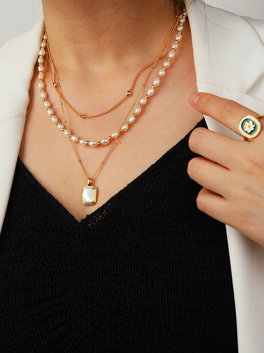 Square Reversible Pendant Necklace, 925 Silver, 18K Gold Plated, Black Onyx & White Mother-of-Pearl