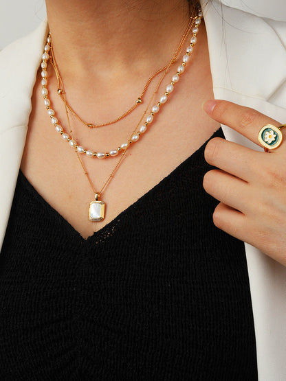 Square Reversible Pendant Necklace, 925 Silver, 18K Gold Plated, Black Onyx & White Mother-of-Pearl